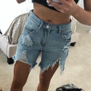Destroyed boyfriend jean shorts